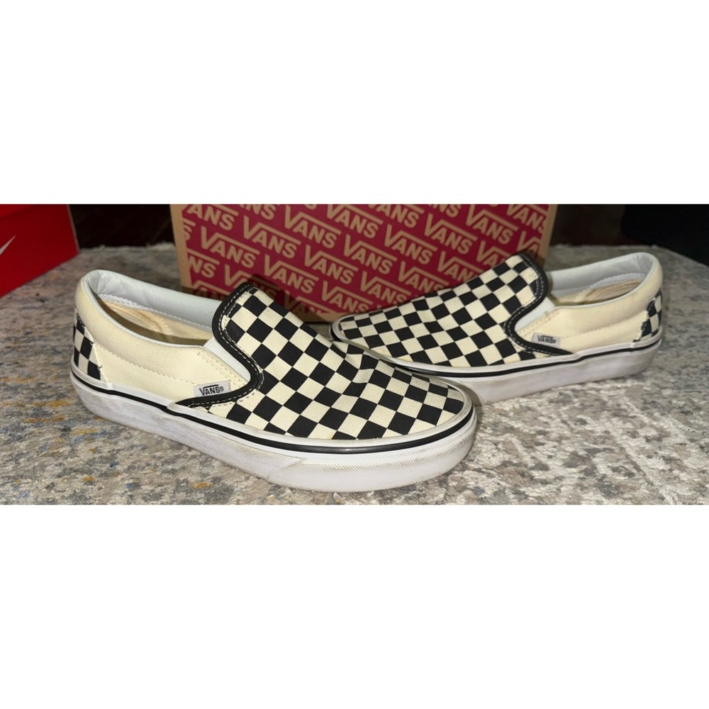 Used Classic Slip On Black & White Checker Vans Unisex